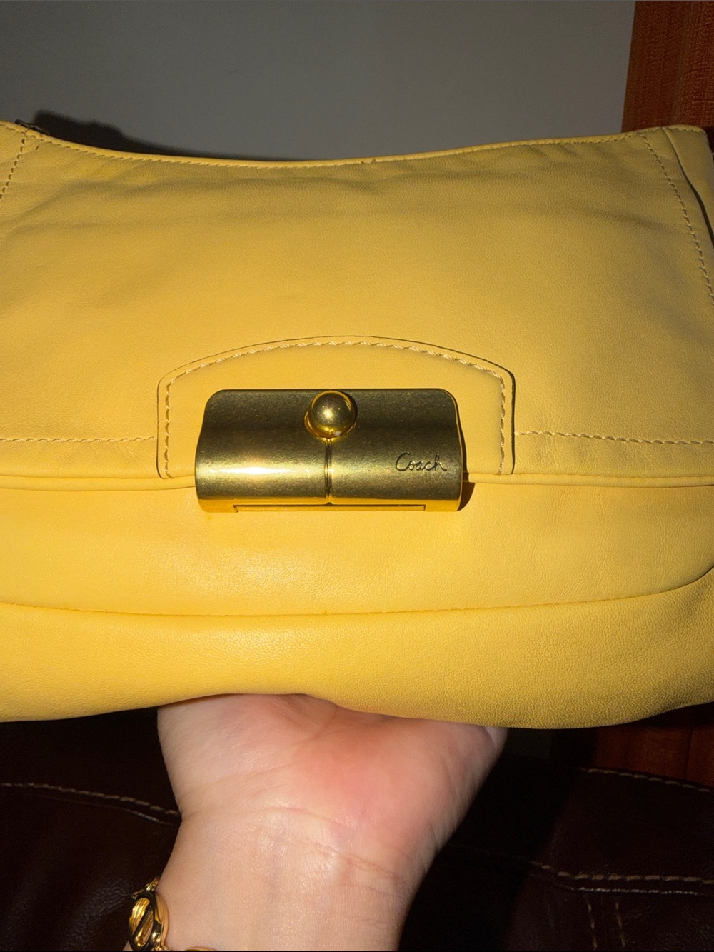 ‼️Coach Kristin Buttercup Yellow Leather Shoulder Bag Crossbody Bag - Picture 9 of 14